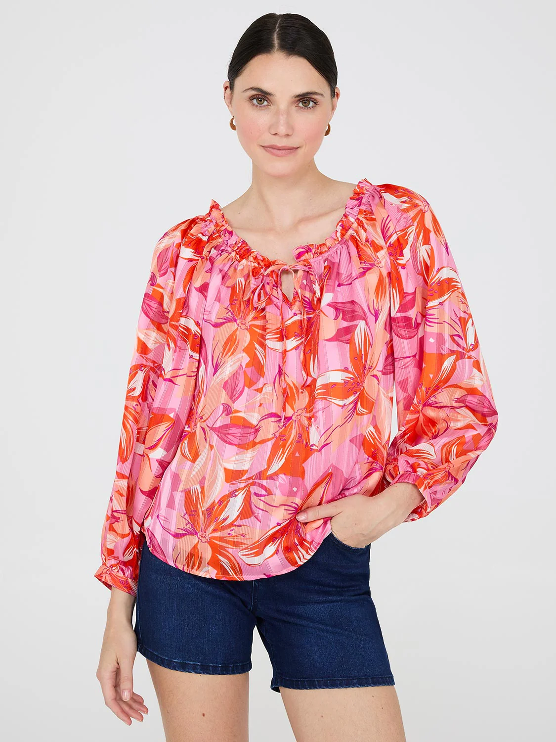 Floral Print Chiffon Off-The-Shoulder Blouse - Image 2