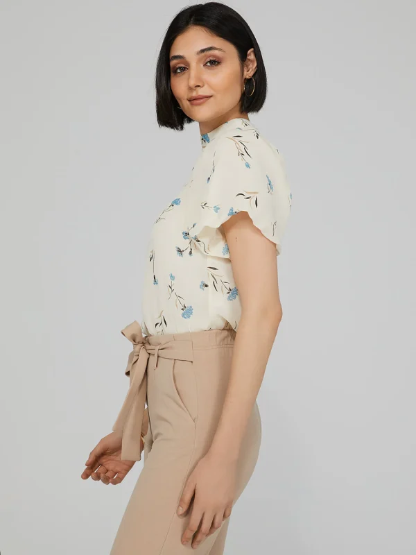 Printed Mock Neck Blouse With Open Back - Image 3