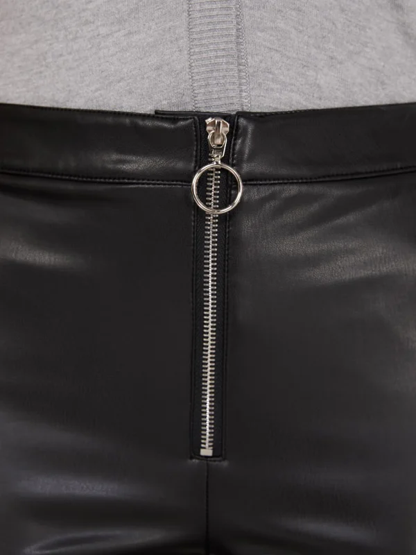 Exposed Zipper Faux Leather Ankle Length Pants - Image 4