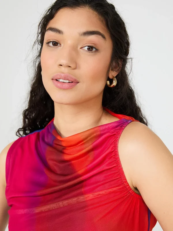Colourwash Asymmetrical Neckline Mesh Top - Image 2