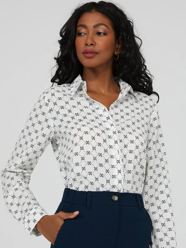 Button Down Blouse With Notch Collar - Image 2