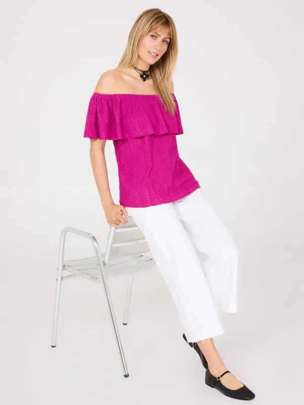 Eyelet Textured Off-The-Shoulder Top - Image 4