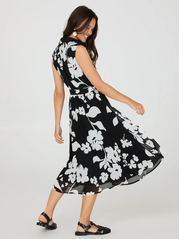 Sleeveless Floral Print Button-Front Midi Dress - Image 5