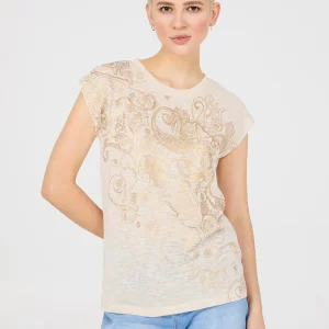 Foil Paisley Print Short Dolman Sleeve T-Shirt