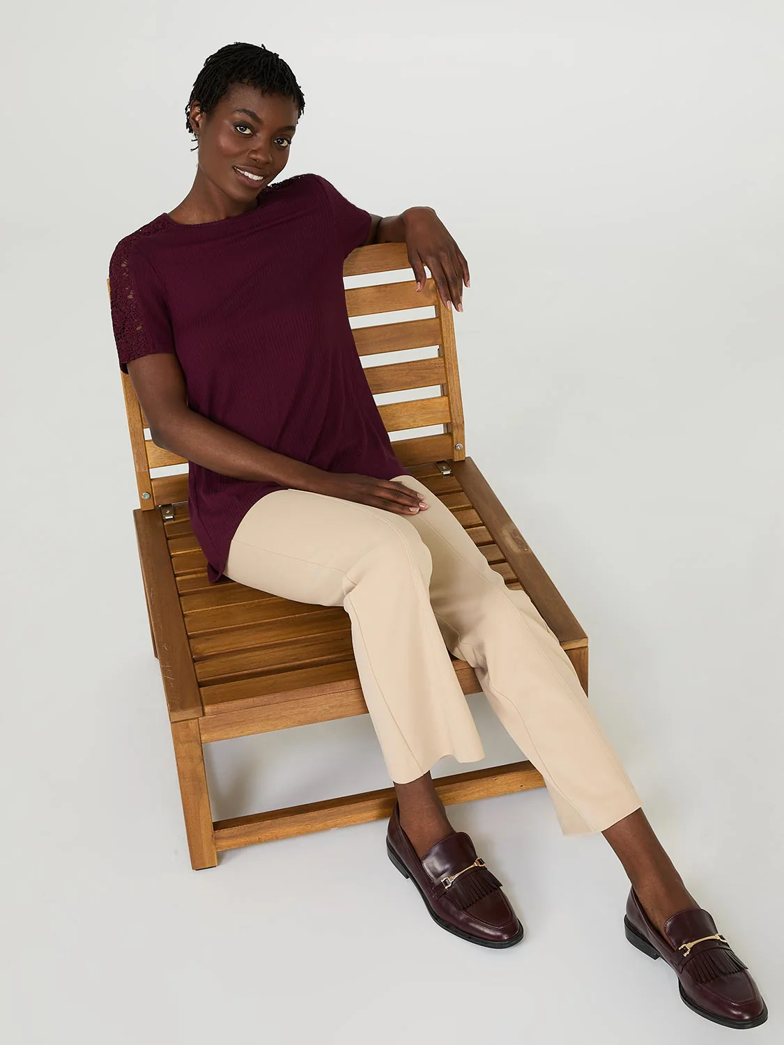 Short Crochet Sleeve Ribbed Top - Image 2