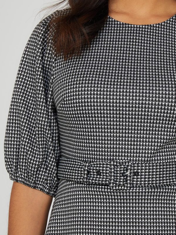 Printed Metallic Fit & Flare Belted Dress - Image 6