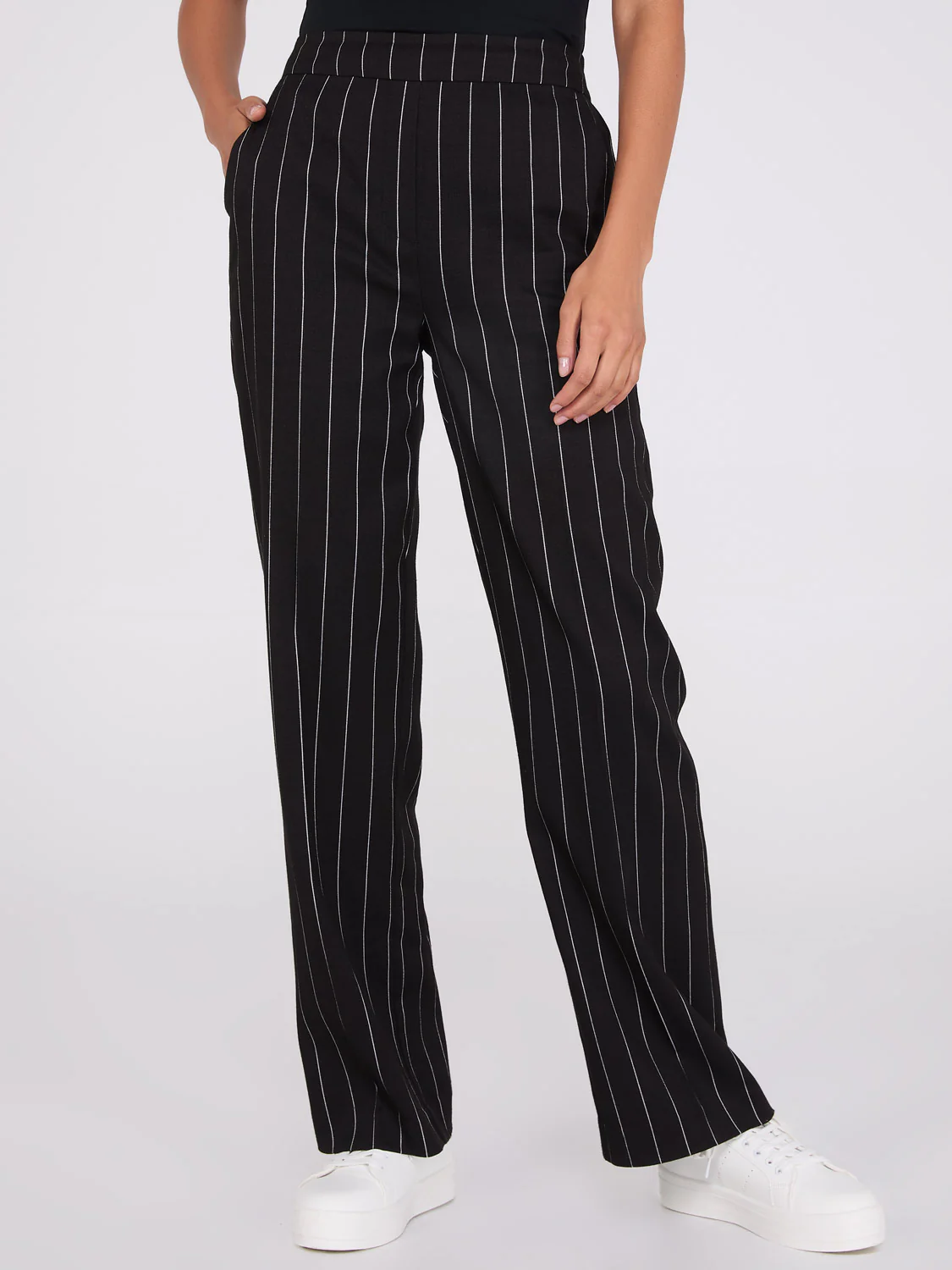 Pinstripe High-Waisted Wide-Leg Pants - Image 3