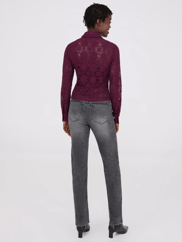 Lace Button-Front Fitted Blouse - Image 4