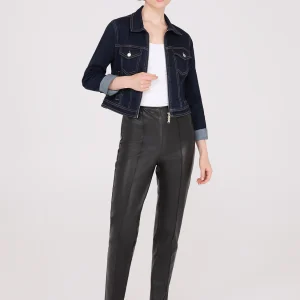 Faux Leather Front Pintuck Ankle Length Pants