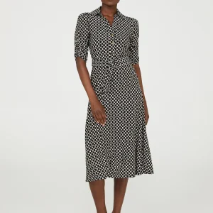 Geo Print Button-Front Midi Dress With Pockets