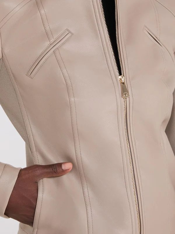 Collarless Faux Leather Jacket - Image 8