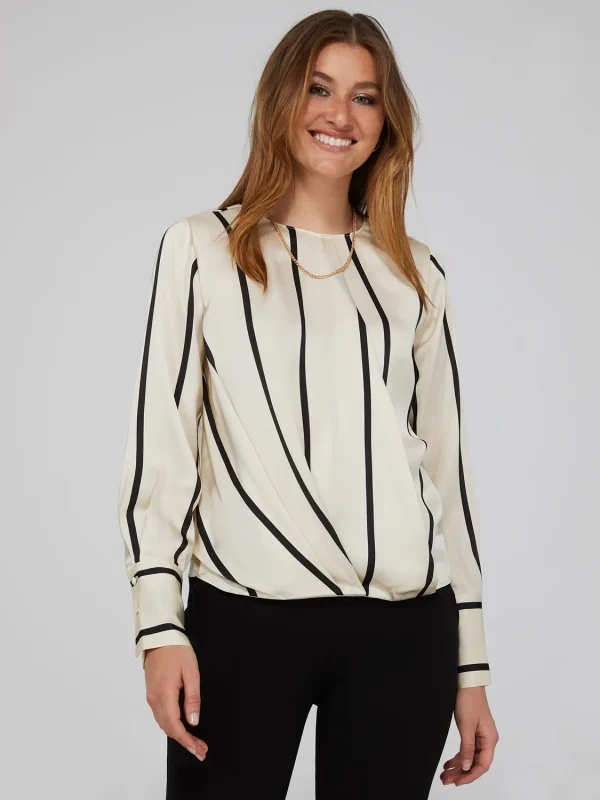 Striped Satin Crossover Blouse - Image 2