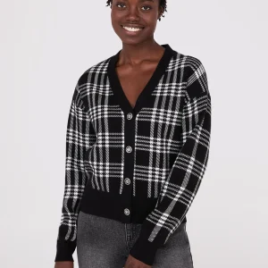 Plaid V-Neck Knit Cardigan