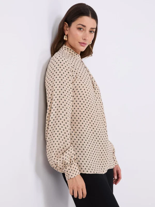 Geo Print Asymmetrical Mock Neck Top - Image 4