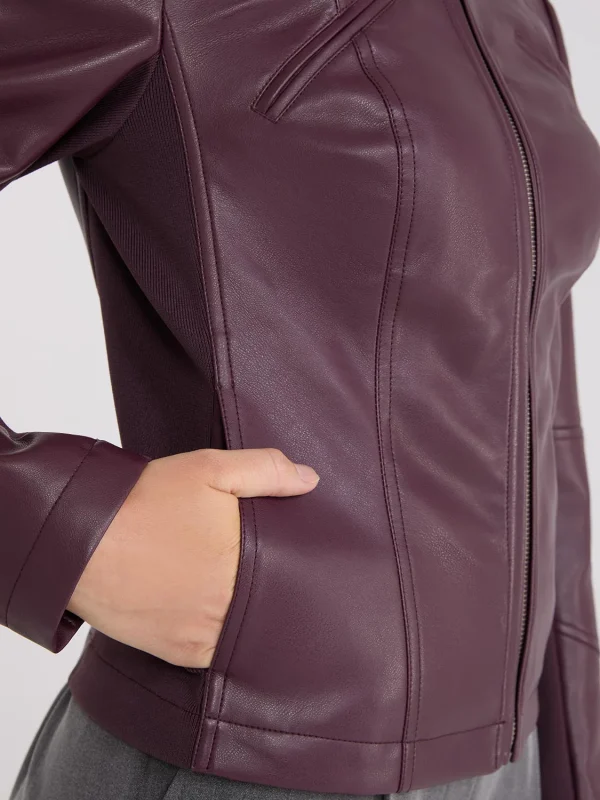Collarless Faux Leather Jacket - Image 12