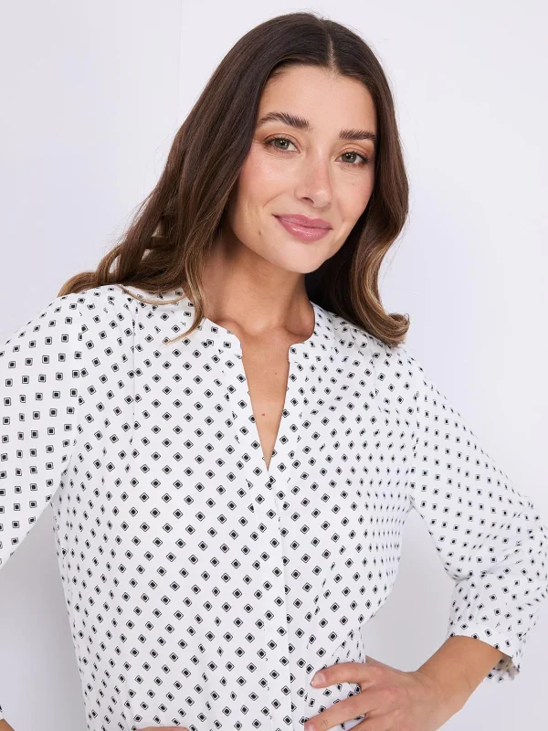 Dot Print Chiffon Split Neck Blouse - Image 2
