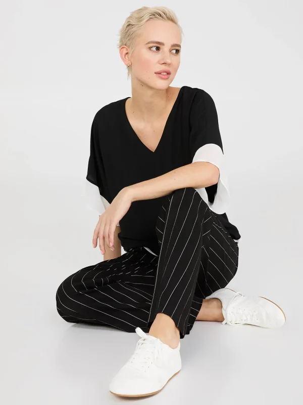 Colour Block V-Neck Dolman Sleeve Top - Image 3