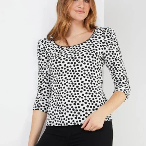 Dot Print Puff Sleeve Top
