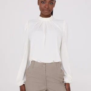 Textured Mock Neck Top With Pearl Details