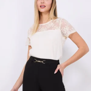 Floral Embroidered Mesh Short Sleeve Top