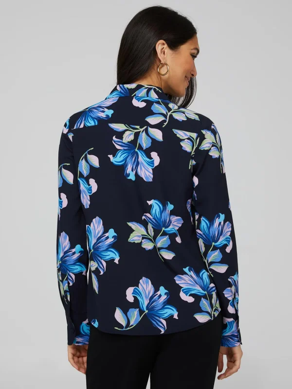 Floral Print Chiffon Split Neck Button-Front Blouse - Image 5