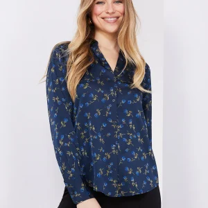 Floral Print Satin Split Neck Button-Front Blouse