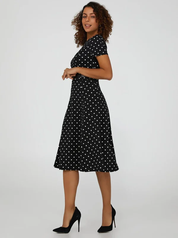 Polka Dot Belted Midi Dress - Image 4
