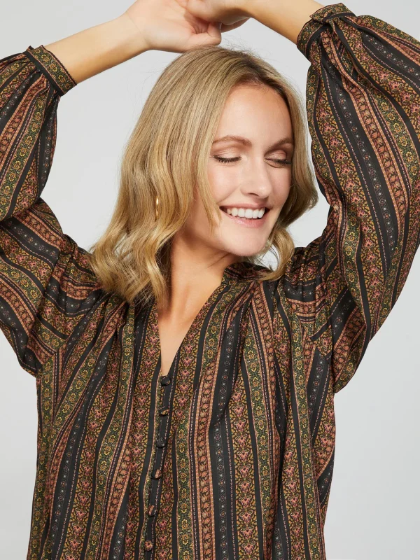 Ribbon Print Button-Front Blouse - Image 3