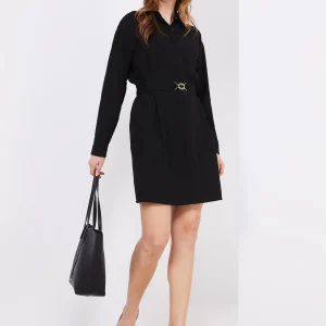 Button-Front Mini Shirt Dress With Belt