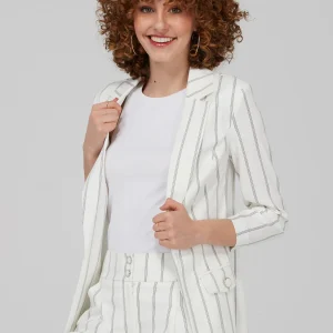 Striped 3/4 Sleeve Blazer With Ruching