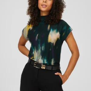Short Dolman Sleeve Printed Funnel Neck Top