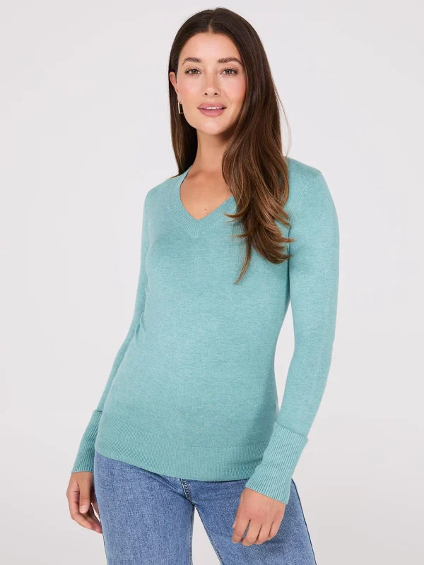 V-Neck Long Sleeve Sweater With Ribbed Details - Image 11