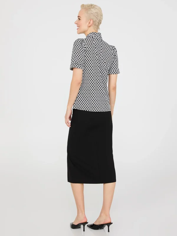 Geo Print Short Sleeve Tie-Neck Top - Image 4