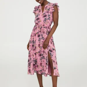 Sleeveless Floral Print Chiffon Midi Dress