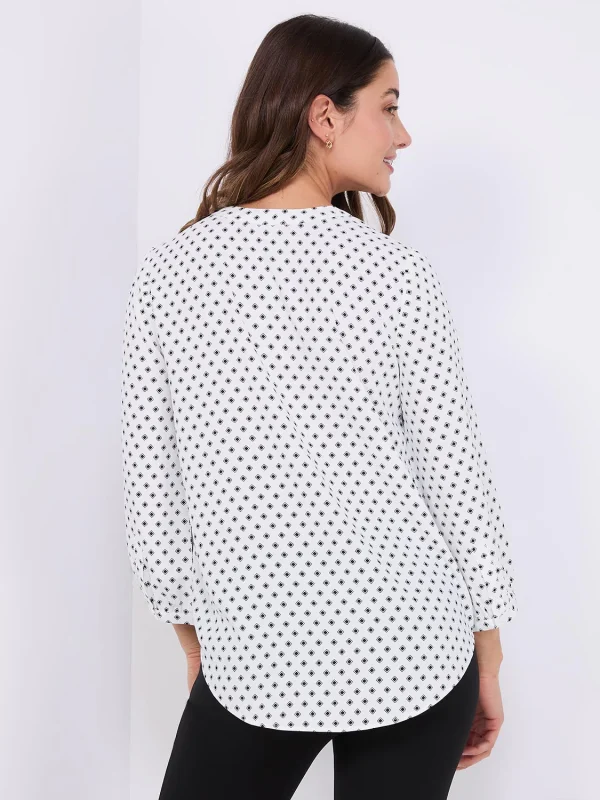 Dot Print Chiffon Split Neck Blouse - Image 4