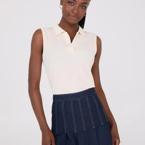 Sleeveless Johnny Collar Ribbed Top