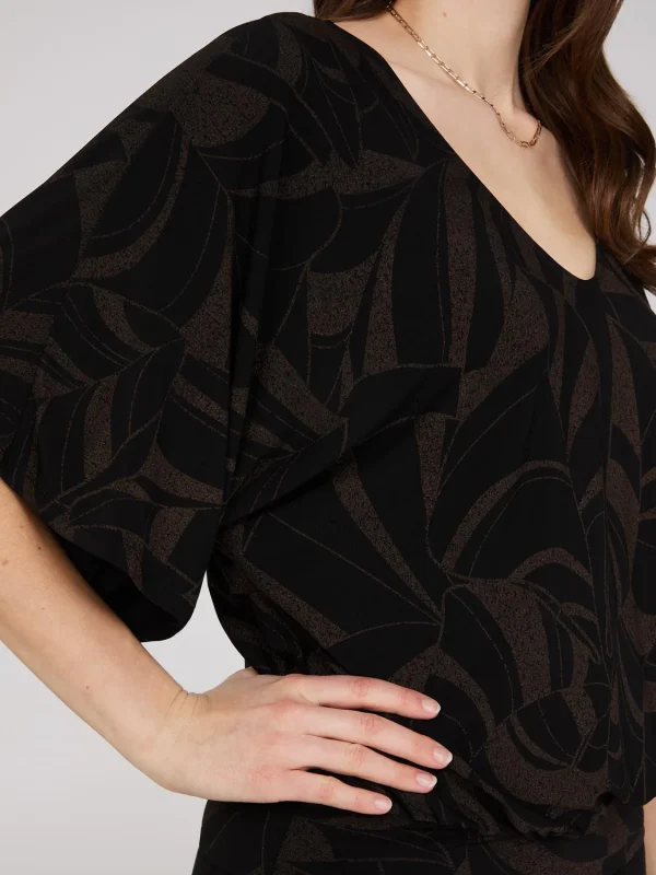 Foliage Print V-Neck Kimono Sleeve Top - Image 3