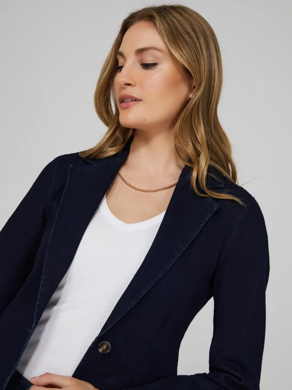 One-Button Denim Blazer With Flap Pockets - Image 2