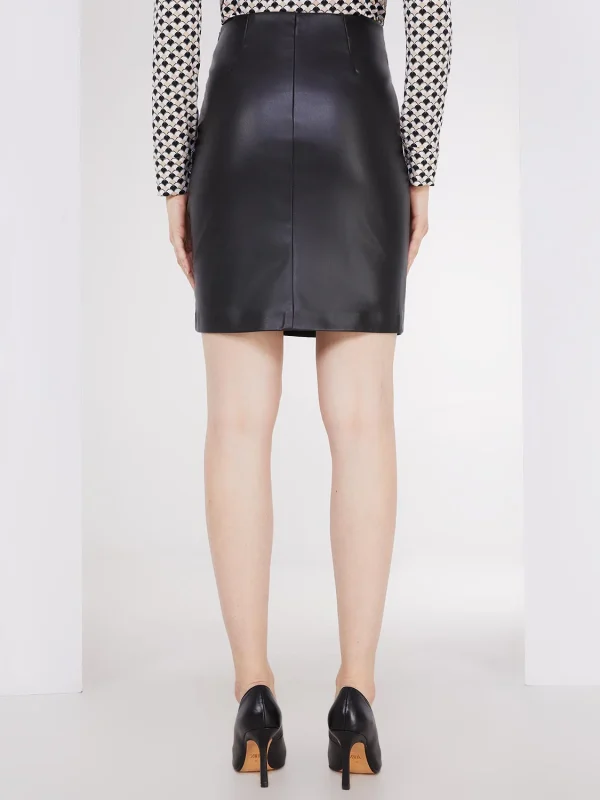 Faux Leather Pencil Skirt With Button Details - Image 4