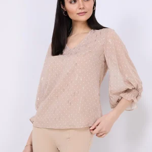 Dot Print Chiffon Popover Blouse