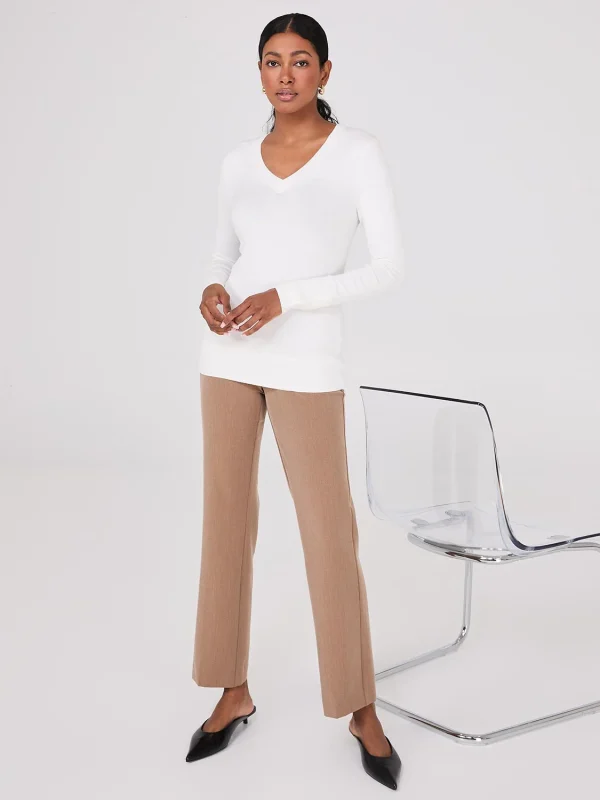 V-Neck Long Sleeve Sweater With Ribbed Details - Image 8