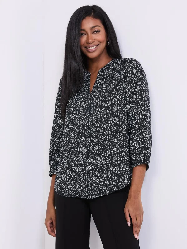 Floral Print Chiffon Split Neck Blouse - Image 3