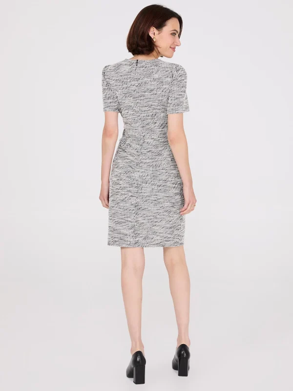Short Sleeve Button-Front Boucle Sheath Dress - Image 4