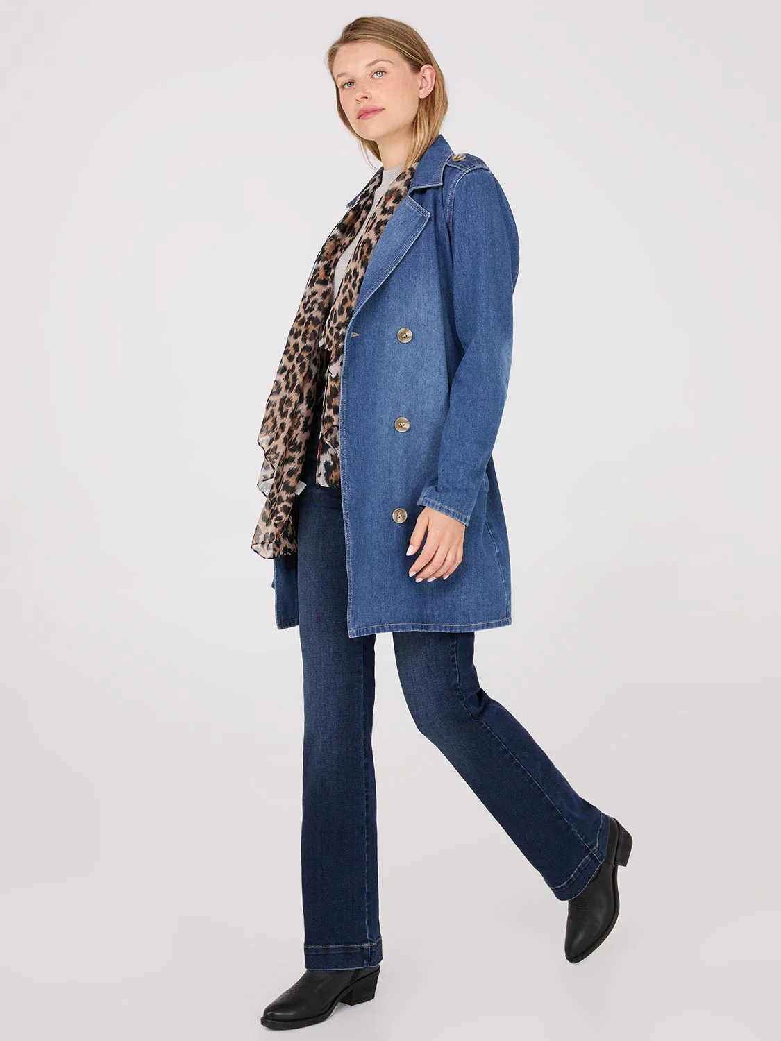 Double-Breasted Denim Trench Coat - Image 4
