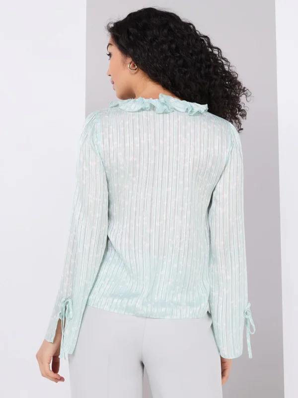 Floral Print Ruffle V-Neck Popover Blouse - Image 3