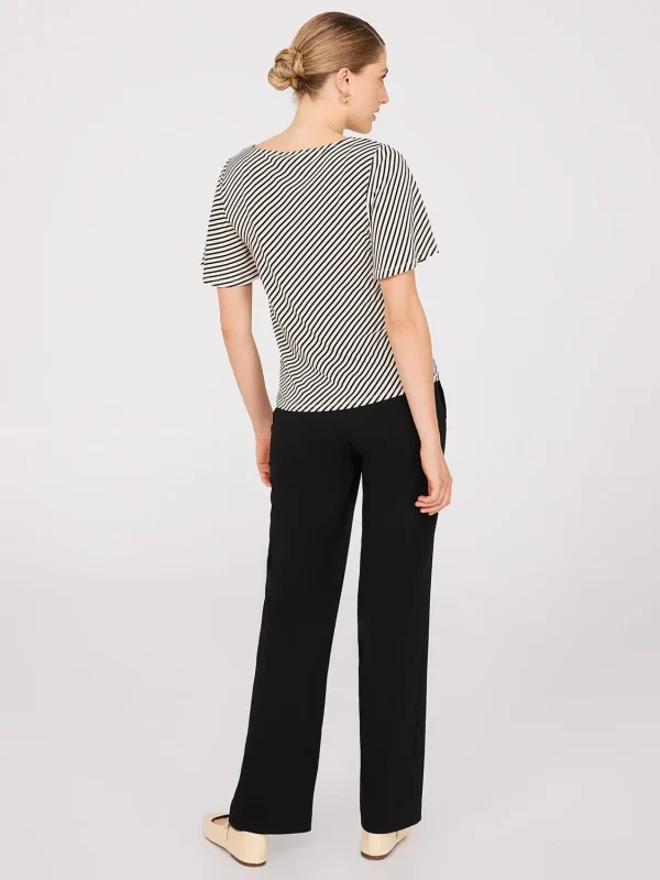 Striped Flutter Sleeve Boat Neck Top - Image 4