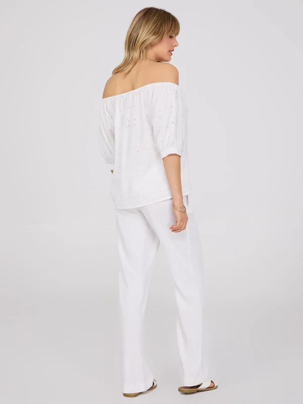 Off-The-Shoulder Puff Sleeve Eyelet Popover Top - Image 3