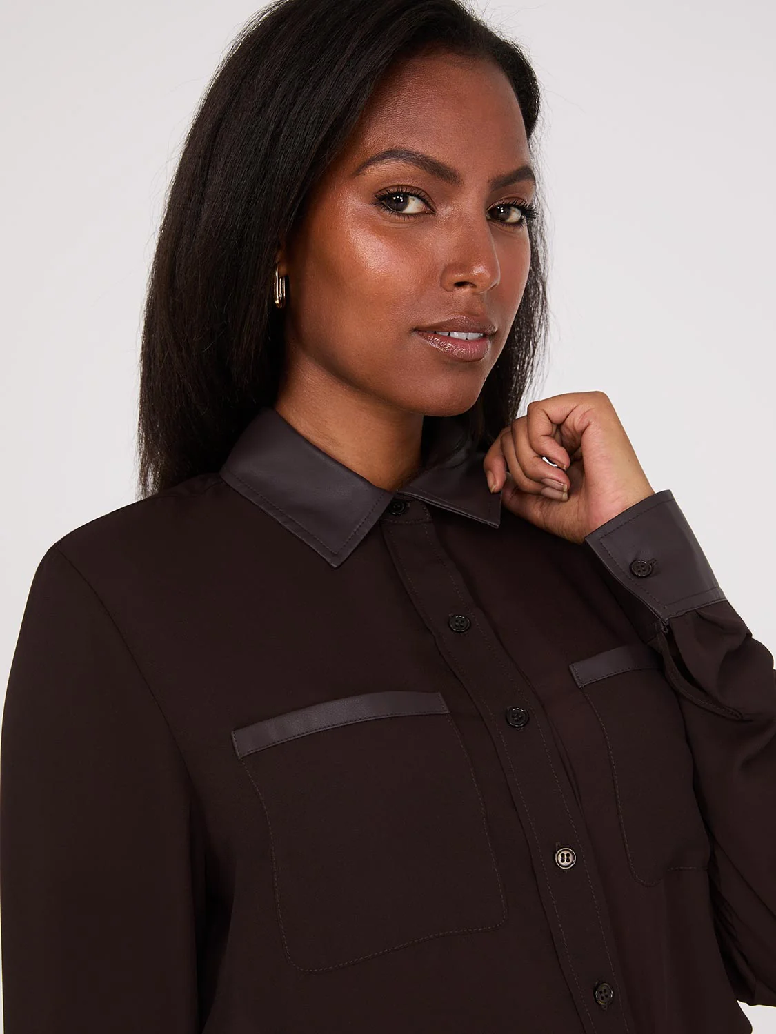 Chiffon Blouse With Faux Leather Details - Image 3