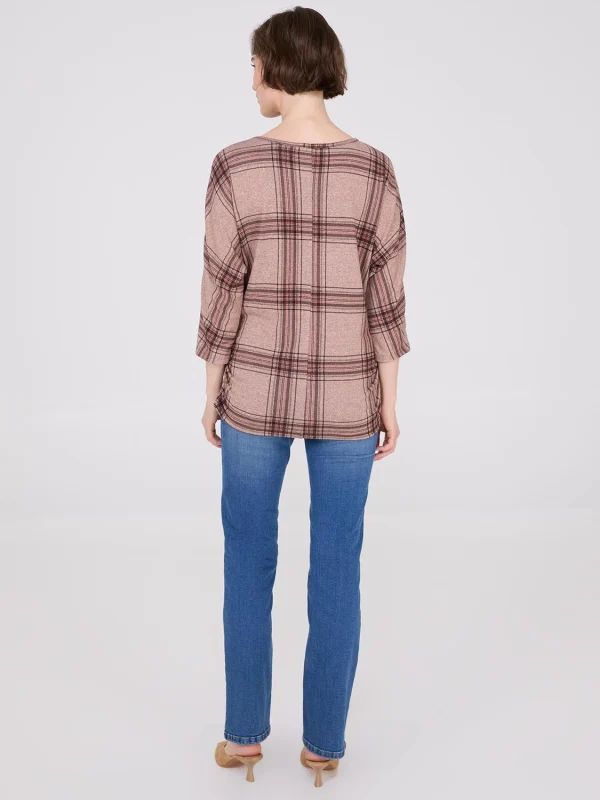 3/4 Sleeve Plaid Top With Side Ruching - Image 4