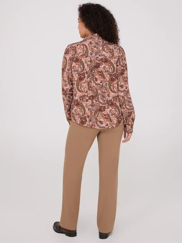 Paisley Print Button-Front Bow Blouse - Image 5